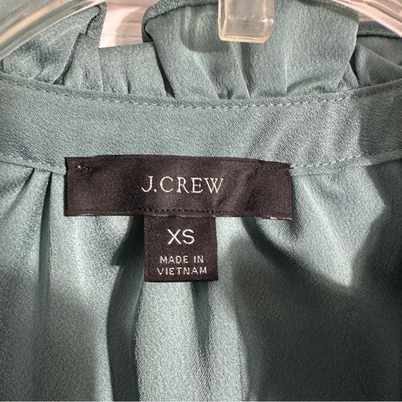 J. Crew XS sage green blouse, ruffle sleeves, v-neck, fall, office, date night - Picture 2 of 9